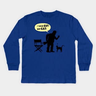 Funny Director Cat Silhouette Puns Gift For Cat Lovers Kids Long Sleeve T-Shirt